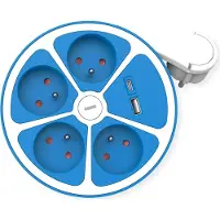 Roline 4-fach Steckdosenleiste mit Schalter, rund, UTE Version, USB-Charger A+C, blau, 1,5 m