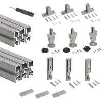 Emuca Satz von 3 Zero Rahmen mit Beschlägen und Profilen für Boden- und Wandmontage mit Nivellierer, Aluminium und Zamak, Steingrau