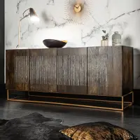 Invicta Massives Sideboard ONYX 180cm dunkelbraun Mangoholz Edelstein Achat gold Metallgestell Kommode Anrichte Schrank