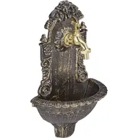 Relaxdays Wandbrunnen antik, mit Wasserhahn, nostalgisch, Waschbecken Garten, Aluguss, HBT 40 x 24,5 x 13 cm, schwarz