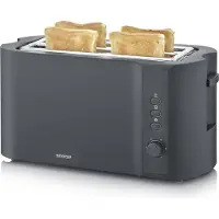 Severin Langschlitz Toaster, 4 Scheiben mit integriertem Brötchenaufsatz, 2 Langschlitz-Röstschachte, verschiedene Aufwärmstufen, 1.400 W, Schwarz Matt, AT 2591