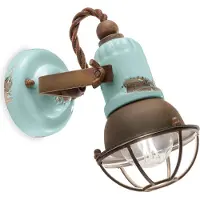 Licht-Erlebnisse Strahler Metall Keramik verstellbar Hellblau Shabby Antik Rostbraun E14 Vintage Design Keramiklampe