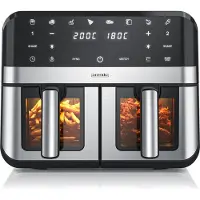 Arendo Heißluftfritteuse XXL, Doppelkammer, Dual Zone , Airfryer 9L mit 2 Kammern, Sichtfenster mit Beleuchtung, 2400 W, 8 Programme, Touchscreen, 3D Umluftsystem