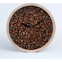 Tulup Holzuhr 25fi cm wanduhr - schwarze Spitzen - Kaffeebohnen