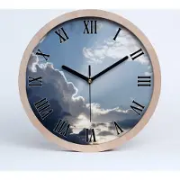 Tulup Holzuhr 20fi cm wanduhr - schwarze Spitzen - Wolken im Himmel