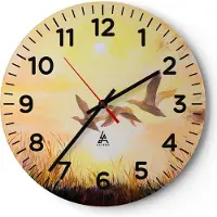 ARTTOR Wanduhr - Rund - Glasuhr - Vogel Natur Wasser - 30x30cm - Schleichendes Uhrwerk - Lautlos - zum Aufhängen bereit - Dekoration Modern - Wanddekoration aus Glas - C4AR30x30-3686