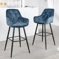 Riess Barhocker MILANO petrol schwarz Samt Metall Barstuhl mit Lehne