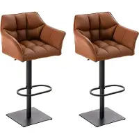 DELUKE 2er Set Barhocker SIHAR - Kunstleder Hellbraun 64x45x88 cm Schwarz | Barstuhl Höhenverstellbar Mit Lehne Drehbar Tresenhocker Tresenstuhl