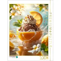 CALVENDO Puzzle Schokoladen-Eiscreme mit Minze und Sahne-Topping, serviert in einer Zitronenschale | 1000 Teile Lege-Größe 64x48cm Foto-Puzzle für glückliche Stunden