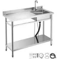 StarTech.com Spültisch Küchenspüle - Edelstahl Einzelbecken - 120 x 50 x 94 cm - Mit Wasserhahn - Mit Ablageboden - Arbeitsplatte links - Freistehend - Für Außenbereich