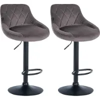 DELUKE 2er Set Barhocker FALON - Samt Grau 46x49x83 cm Schwarz | Barstuhl Mit Lehne Drehbar Tresenhocker Tresenstuhl Kneipenhocker Kneipenstuhl