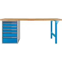Proregal Werkbank Rhino Plus mit 6 Schubladen | HxBxT 84x150x70cm | Traglast 500kg | Lichtblau/Lichtblau