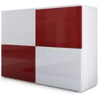 Vladon Sideboard Rova, Germany, Kommode mit 4 Türen, Weiß matt/Weiß Hochglanz/Bordeaux Hochglanz (92 x 72 x 35 cm)