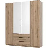Masseno Drehtürenschrank CAGLIARI 200/239/61,9 cm 4-türig Schlafzimmer Schrank Kleiderschrank mit Spiegel Goldfarben