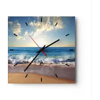 ARTTOR Wanduhr - Quadrat - Glasuhr - Meer Ufer Wasser - 30x30cm - Schleichendes Uhrwerk - Lautlos - zum Aufhängen bereit - Dekoration Modern - Wanddekoration aus Glas - C3AC30x30-3551