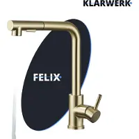 KLARWERK FELIX | Premium Edelstahl ausziehbare Küchenarmatur Gold matt | Mischbatterie gerader Auslauf | Wasserhahn Gastro Hochdruck 360° 2 Anschlüsse