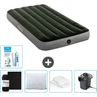 Intex Luftbett - 1 Person - 99 x 191 x 25 cm - Grün - Spannbettuch - Küssen - Pumpe - Reperaturset en Kissenschutz