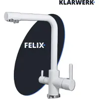 KLARWERK FELIX | 3 Wege Premium Weiß matt Trinkwasser Armatur | Edelstahl Osmose Wasserhahn Küche |Mischbatterie - 360 Grad | Filter 3 Anschlüsse Gastro