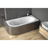 Besco Eckbadewanne Rechteck Badewanne Avita SLIM RECHTS 160x75 Rand 15mm mit Ablaufgarnitur, Füßen und Styroporverkleidung GRATIS