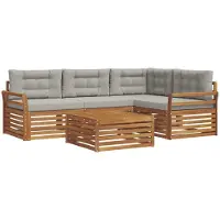 vidaXL Outdoor-Sofagarnitur mit Kissen 5 pcs Natürlich und Hellgrau