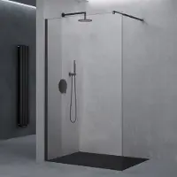 Doporro Luxus Duschwand für Dusche Duschabtrennung 90x200cm Schwarz Walk-In Dusche 10mm ESG-Sicherheitsglas Klarglas inkl. Nanobeschichtung Bremen02K
