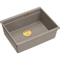 Quadron Spülbecken 1-Becken Spüle | Größe: 59,5 x 45,1 x 21,5 cm | LOGAN 100 | Küchenspüle Granitspüle aus GraniteQ mit Siphon | Soft Toupe + Gold