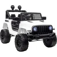 HOMCOM Elektroauto für Kinder ab 3 Jahren, 12-V-Batterie-Geländewagen mit 2 Motoren, 2,4-G-Fernbedienung, Scheinwerfer, Hupe, einstellbare Geschwindigkeit, Belastung 30 kg, 100 x 65 x 72 cm, Weiß
