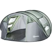 Outsunny Zelt für 4-5 Personen Campingzelt mit Heringen Kuppelzelt Polyester B3 Gitter Glasfaser Dunkelgrün+Grau 263,5 x 220 x 123 cm