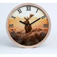 Tulup Holzuhr 25fi cm wanduhr - schwarze Spitzen - Hirsch Sonnenaufgang