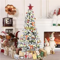 Supfine 150cm Künstlicher Weihnachtsbaum mit Schnee inkl. 450 Spitzen, mit LED-Leuchten & schmücken & Metallständer