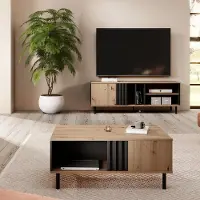 Lomadox Wohnzimmer Set in Eiche, Lowboard inkl. Couchtisch, 2-teilig - MATTAWA-167
