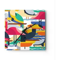 ARTTOR Wanduhr - Quadrat - Glasuhr - Vogel Abstraktion - 40x40cm - Schleichendes Uhrwerk - Lautlos - zum Aufhängen bereit - Dekoration Modern - Wanddekoration aus Glas - C3AC40x40-3747