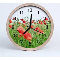Tulup Holzuhr 30fi cm wanduhr - Mohnblumen