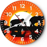 ARTTOR Wanduhr - Rund - Glasuhr - Tiere Afrikaner Elefanten Natur - 40x40cm - Schleichendes Uhrwerk - Lautlos - zum Aufhängen bereit - Dekoration Modern - Wanddekoration aus Glas - C4AR40x40-0533