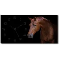 Tulup Wanduhr aus Glas – 60x30 cm - Glasbild - Glasuhr - Gehärtetes Glas - schwarze-zeiger - Brown-Pferd