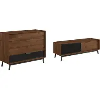 Feldmann-Wohnen Wohnzimmer-Set Modern Loft Wohnwand Massivholz geölt Ausführung wählbar,Kommode mit Lowboard,Eiche Tabak