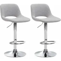 CLP 2er Set Barhocker Camden Stoff drehbar und höhenverstellbar hellgrau Material Gestell Metall in Chromoptik