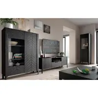 Lomadox Wohnwand inkl. Vitrine in Schwarz mit Highboard & Lowboard, 3-teilig MAZARA-161