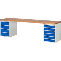 RAU Werkbank mit 10 Schubladen - Teilauszug - 120:6 / 180:4 - 890 x 3.000 x 900 mm (HxBxT) - Traglast 1.000 kg - Buche