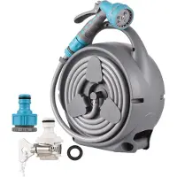 Lixada Einziehbare Gartenschlauchtrommel 53 FT Schlauchtrommel mit verstellbarer 7-Funktions-Spruehduese/Adaptern, manuellem Rueckspulsystem fuer die Garten-/Hofbewaesserung, Autowaesche