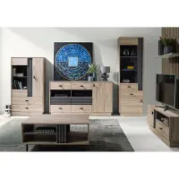 Lomadox Wohnzimmer Komplett-Set mit Vitrinen, Sideboard & Lowboard in Eiche Nb., modern ANTIGUA-133