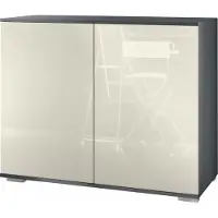 Vladon Kommode Skadu V3, Moderner Küchenschrank mit 2 großen Türen Anthrazit matt / Creme Hochglanz (92,5 x 75.5 x 35)