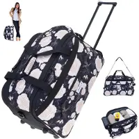 Elephant Trolley Tasche Damen Reisetrolley Weekender Duffle Bag Travel 55 cm Trolley Reisetasche Rollen Schultergurt Trolly 13024 Black Flower Schwarz