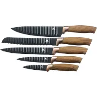 King 5tlg. Messerset ESSENTIAL Edelstahl beschichtete Klingen mit Riffelstruktur im ETUI / Größen: 20cm Kochmesser, 20cm Ausbeinmesser, 20cm Brotmesser, 12.5cm Universalmesser & 8.5cm Gemüsemesser