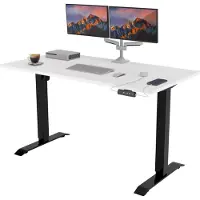 Pokar Höhenverstellbarer Schreibtisch Höhenverstellbar Elektrisch Bürotisch mit Tischplatte, Größe:120x60, Farbe:Weiß