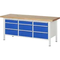 RAU Werkbank mit 9 Schubladen - Vollauszug - 120:3 / 210:6 - 840 x 2.000 x 700 mm (HxBxT) - Traglast 1.250 kg - Buche