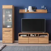 Lomadox Wohnwand in Eiche teilmassiv mit Vitrine, Lowboard & LED-Beleuchtung, 3-teilig - AVESTA-06