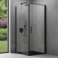 Doporro Eck-Duschkabine 80x90x195cm Eckdusche in schwarz mit Hebe- und Senkmechanismus ESG-Sicherheitsglas Klarglas inkl. Easy-Clean-Beschichtung Ravenna36-Plus