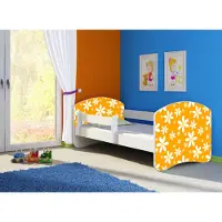 Clamaro Kinderbett, Babybett 70x140, 80x160, 80x180cm Juniorbett, Kind, Motiv, Schublade , Bett Farbe:24 Orange Daisy, Ausführung:Ohne Bettkasten, Bett Größe:160 x 80 cm