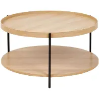 Beliani Couchtisch Hellbraun u. Schwarz MDF-Platte in Holzoptik mit Metallbeinen Ablage Rund für Wohnzimmer
